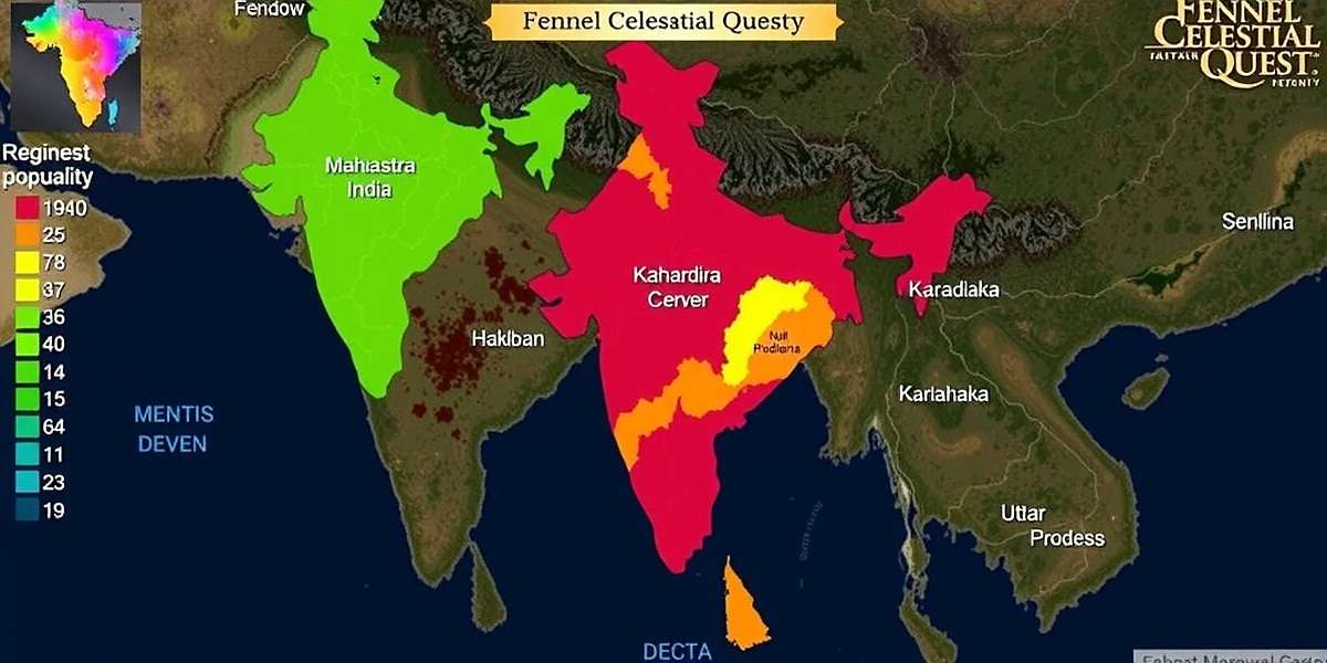 Fennel Celestial Quest Regional Popularity Fennel Celestial Quest regional popularity map of India showing highest concentration in Maharashtra, Karnataka, and Uttar Pradesh
